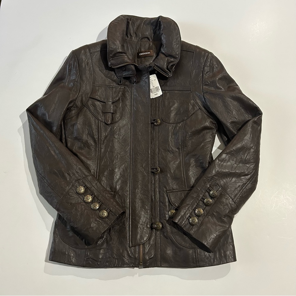 Danier brown leather jacket coat NWT